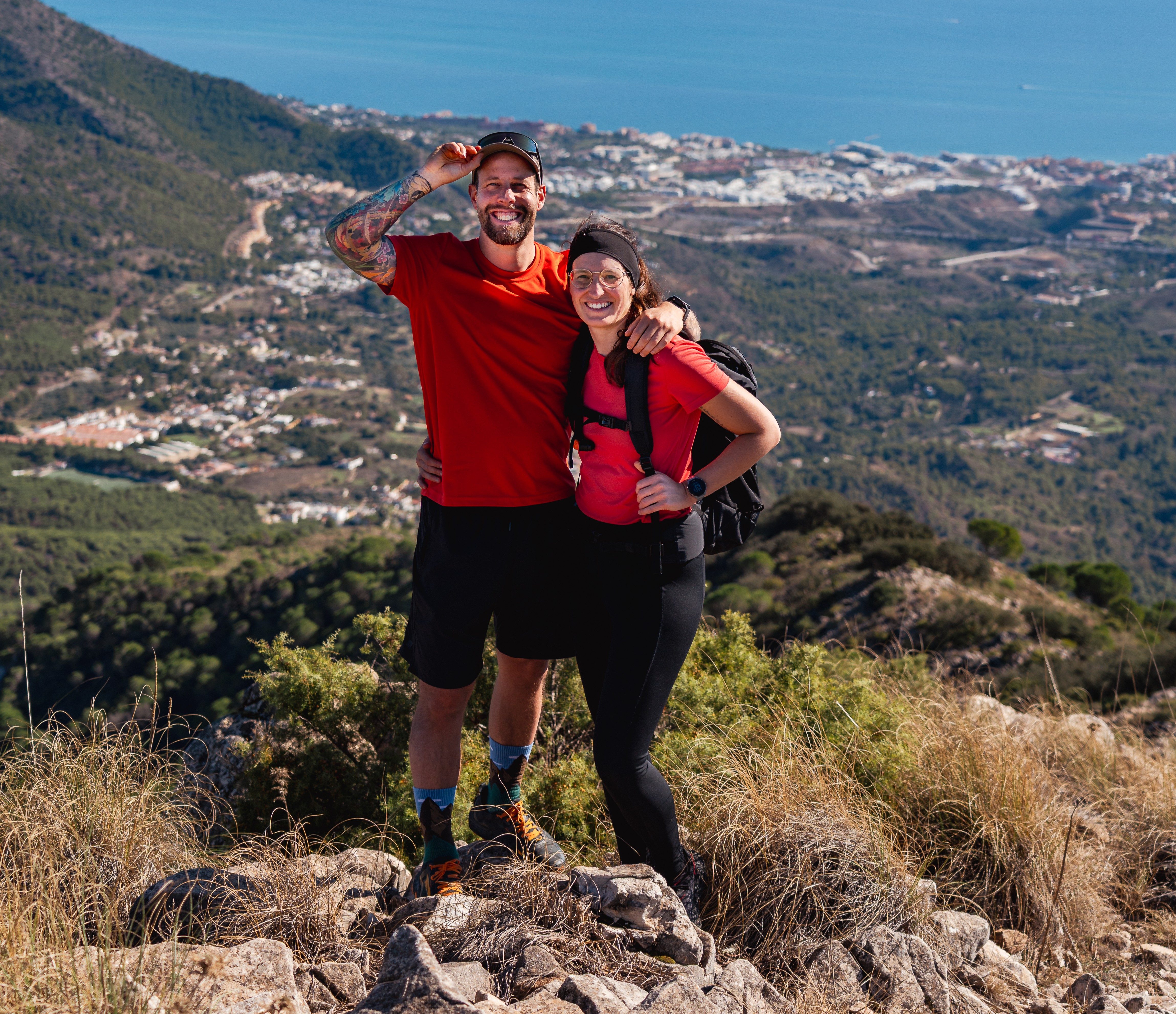 Wandern, Wandern, Rucksack, Aufenthalt im Freien, Paar, wandern, rucksack, berge, rotes shirt, paare